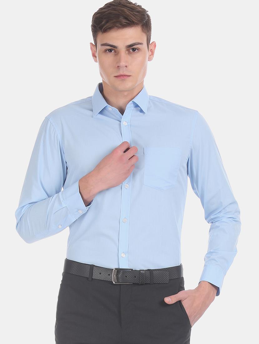 blue solid formal shirt - 17575787 - Zoom Image - 1