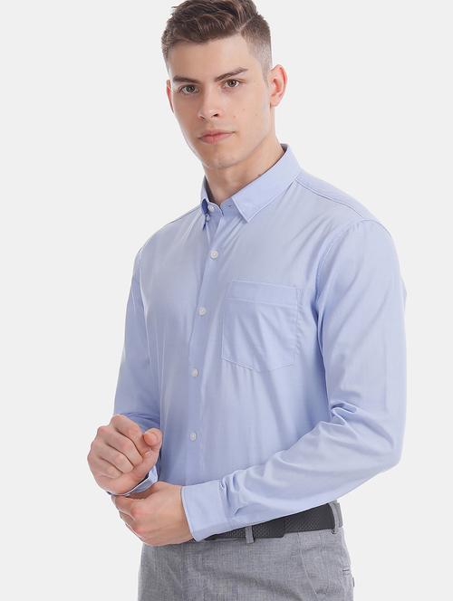 blue solid formal shirt - 17575844 - Standard Image - 1