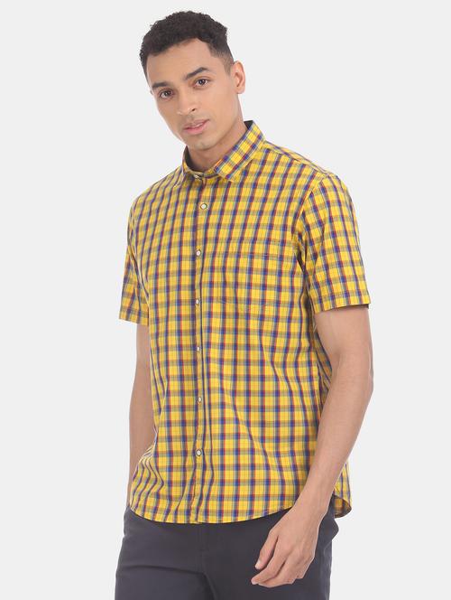 yellow checkered casual shirt - 17575892 - Standard Image - 1