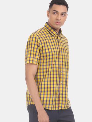 yellow checkered casual shirt - 17575892 - Standard Image - 2