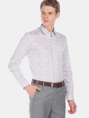 white printed formal shirt - 17575933 - Standard Image - 2