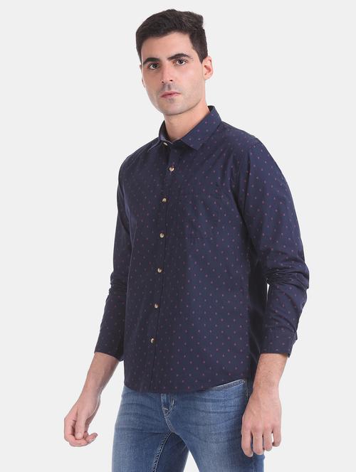 navy blue printed casual shirt - 17575936 - Standard Image - 1