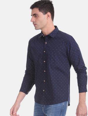 navy blue printed casual shirt - 17575936 - Standard Image - 2