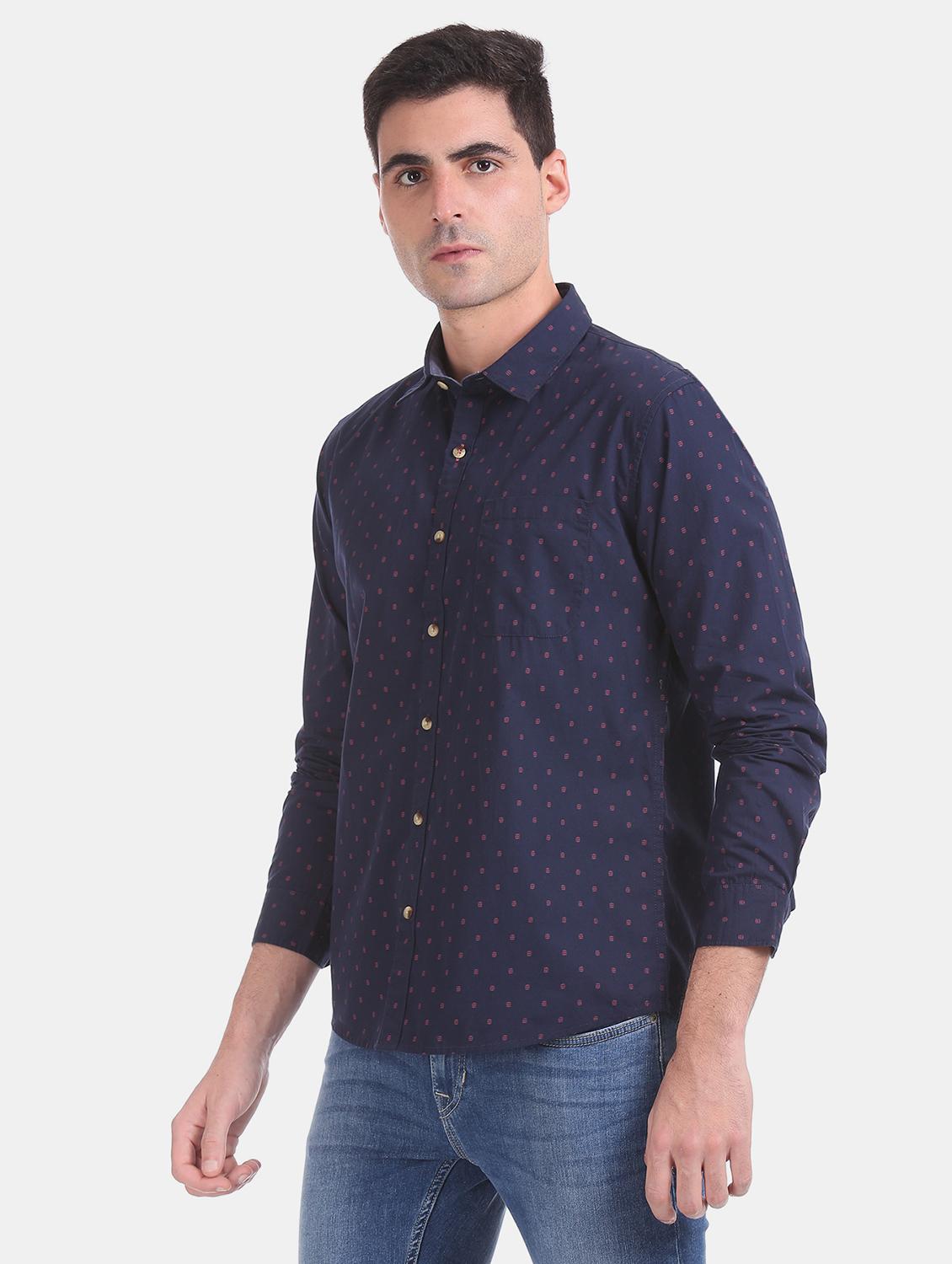 navy blue printed casual shirt - 17575936 - Zoom Image - 1