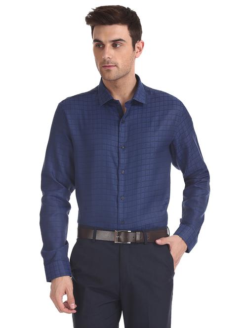 navy blue checkered formal shirt - 17576006 - Standard Image - 1