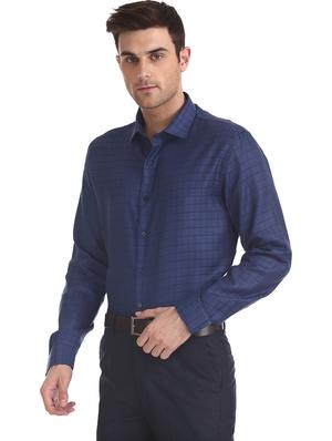 navy blue checkered formal shirt - 17576006 - Standard Image - 2