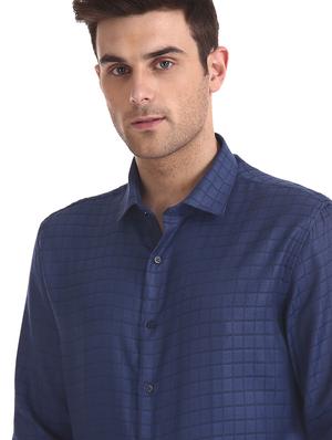 navy blue checkered formal shirt - 17576006 - Standard Image - 5