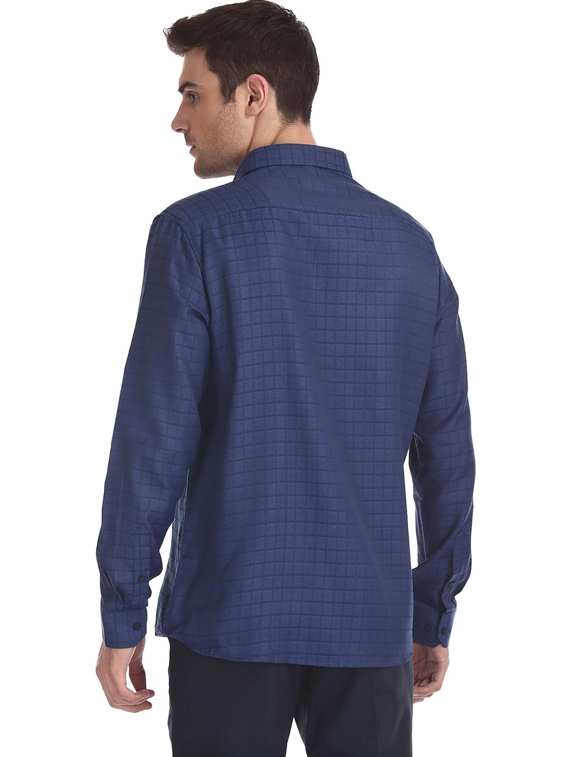navy blue checkered formal shirt - 17576006 - Zoom Image - 3