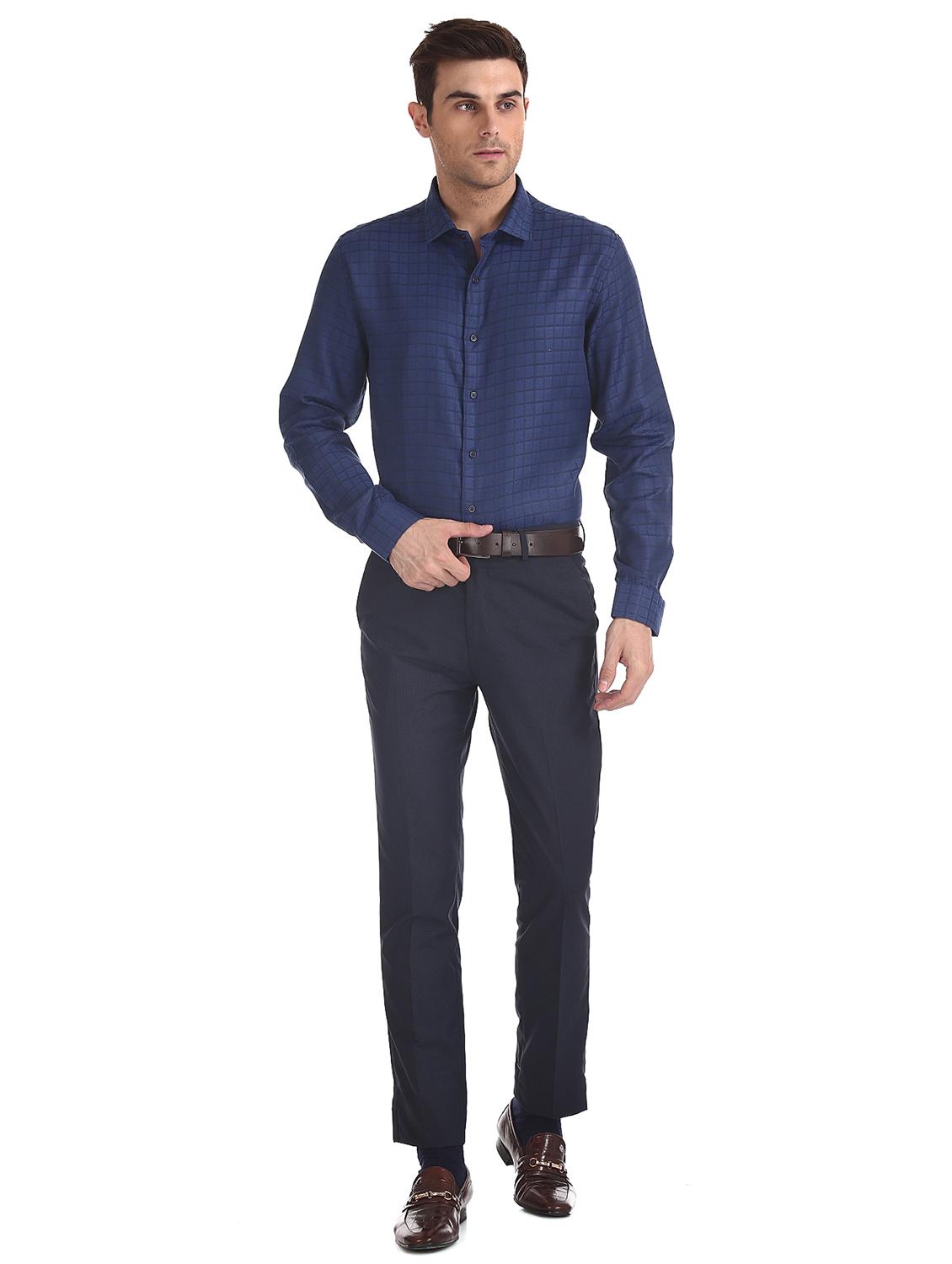 navy blue checkered formal shirt - 17576006 - Zoom Image - 4