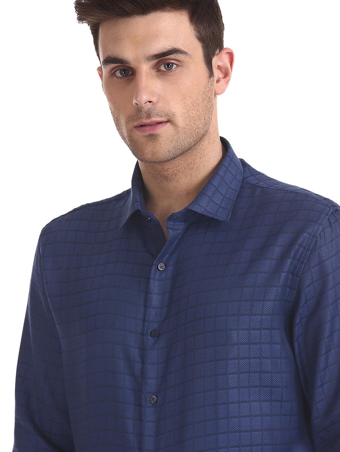 navy blue checkered formal shirt - 17576006 - Zoom Image - 5