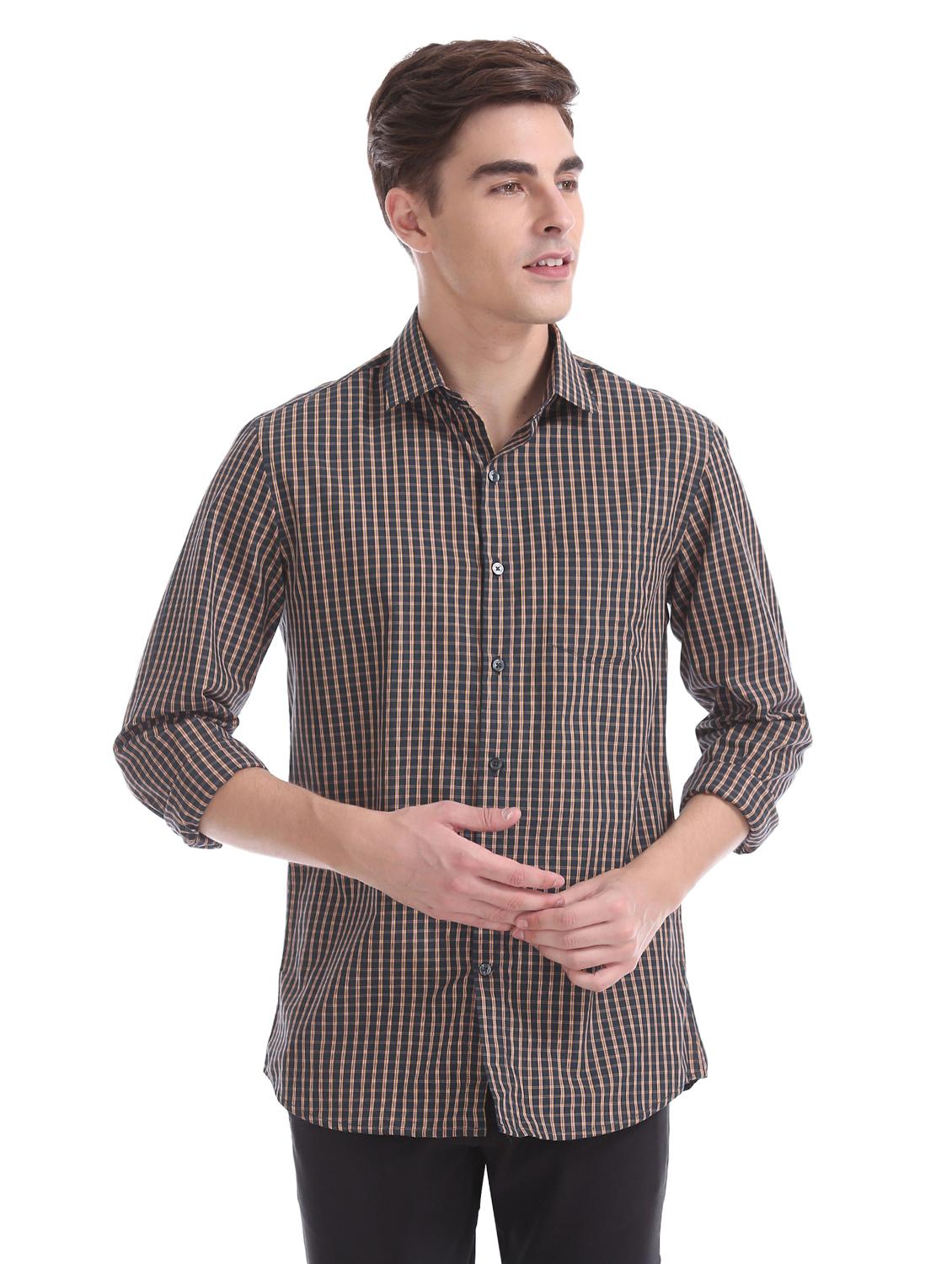 navy blue checkered formal shirt - 17576026 - Zoom Image - 1