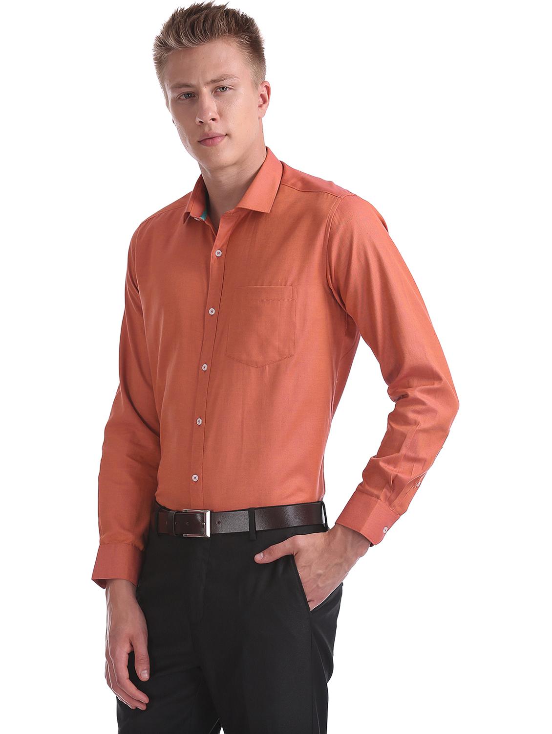 orange solid formal shirt - 17576071 - Zoom Image - 2