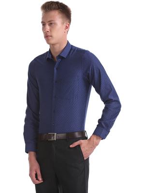 navy blue printed formal shirt - 17576081 - Standard Image - 2