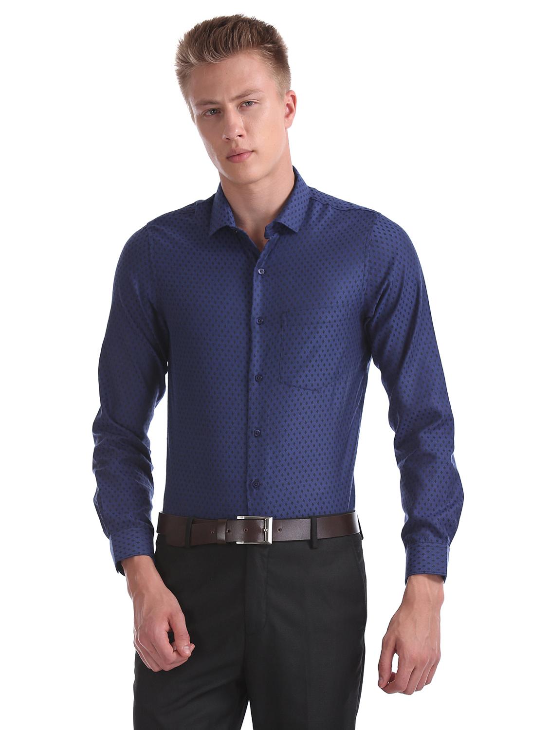 navy blue printed formal shirt - 17576081 - Zoom Image - 1