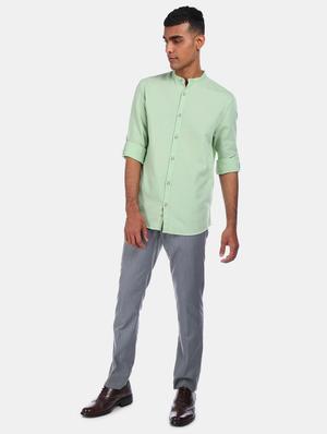 green solid casual shirt - 17576111 - Standard Image - 4