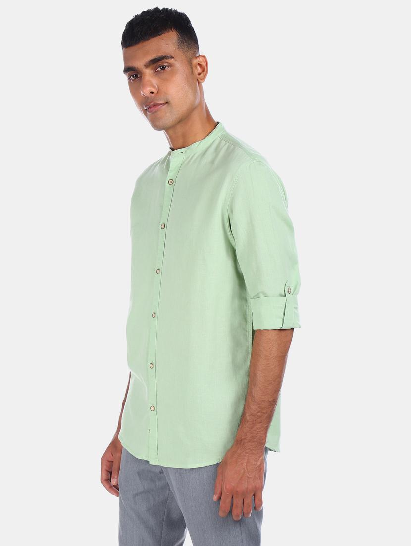 green solid casual shirt - 17576111 - Zoom Image - 1
