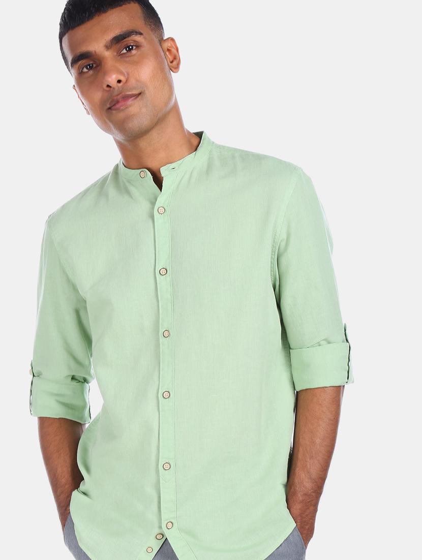 green solid casual shirt - 17576111 - Zoom Image - 2