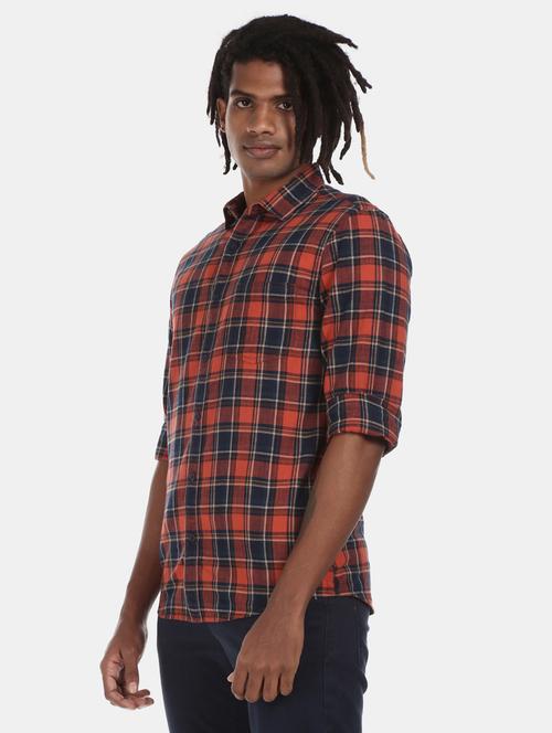 navy blue checkered casual shirt - 17576209 - Standard Image - 1