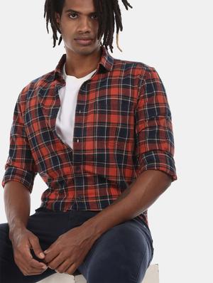 navy blue checkered casual shirt - 17576209 - Standard Image - 5