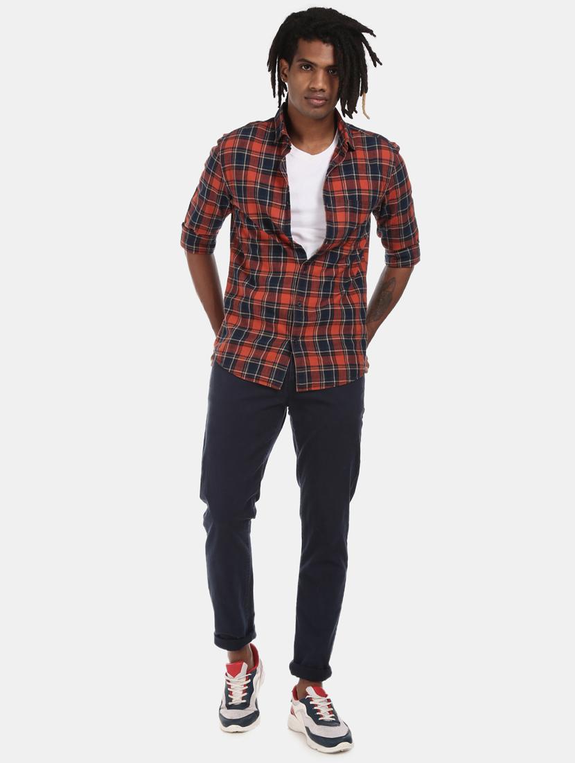 navy blue checkered casual shirt - 17576209 - Zoom Image - 4