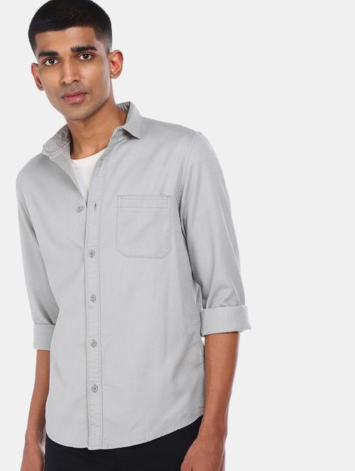grey solid casual shirt - 17576215 - Standard Image - 1