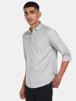 grey solid casual shirt - 17576215 - Standard Image - 2
