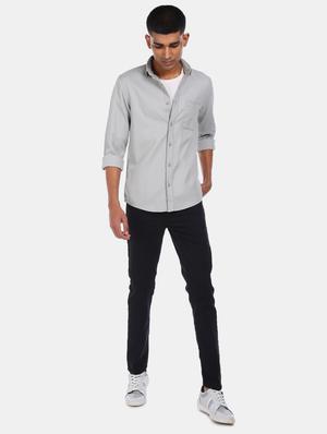 grey solid casual shirt - 17576215 - Standard Image - 4