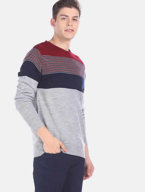 grey striped wool pullover - 17576219 - Standard Image - 1