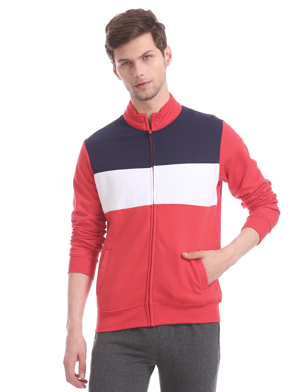 red color block cut & sew sweatshirt - 17576311 - Zoom Image - 1