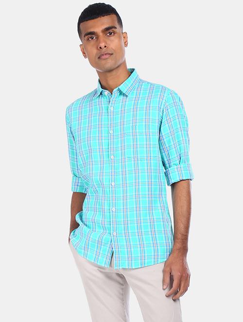 blue checkered casual shirt - 17576539 - Very Small Image - 1