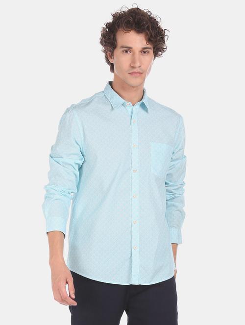 light blue printed casual shirt - 17576650 - Standard Image - 1