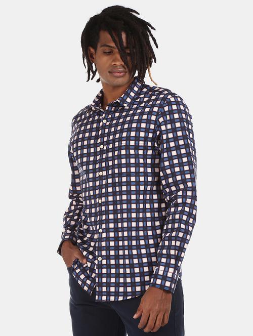 navy blue checkered casual shirt - 17576653 - Standard Image - 1