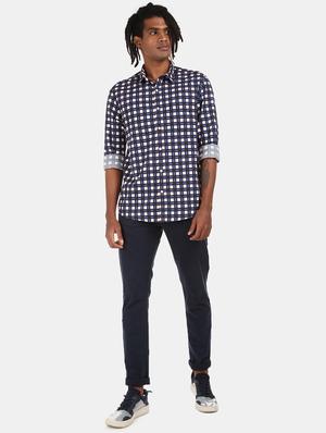 navy blue checkered casual shirt - 17576653 - Standard Image - 3