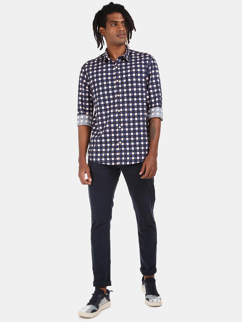 navy blue checkered casual shirt - 17576653 - Zoom Image - 3