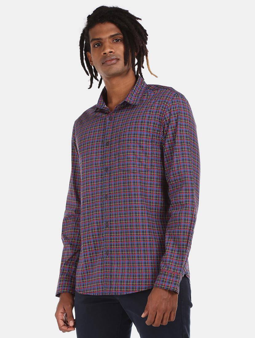 navy blue checkered casual shirt - 17576659 - Zoom Image - 1