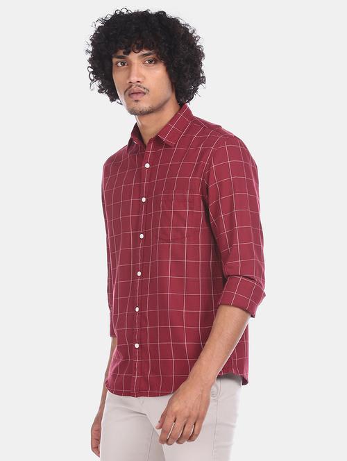maroon checkered casual shirt - 17576671 - Standard Image - 1