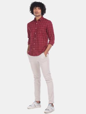 maroon checkered casual shirt - 17576671 - Standard Image - 3