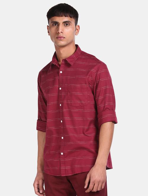 maroon striped casual shirt - 17576691 - Standard Image - 1