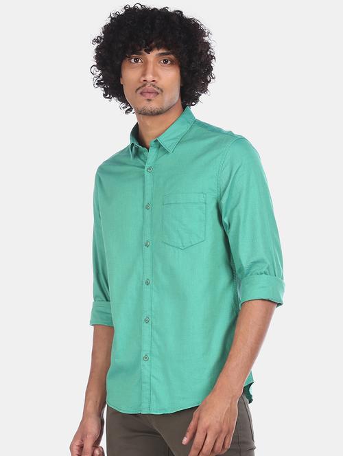 green solid casual shirt - 17576712 - Standard Image - 1