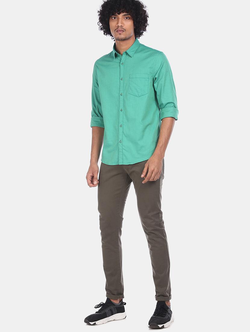 green solid casual shirt - 17576712 - Zoom Image - 3
