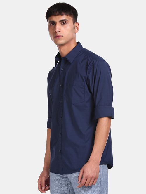 navy blue solid casual shirt - 17576719 - Standard Image - 1