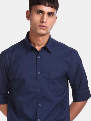 navy blue solid casual shirt - 17576719 - Standard Image - 4
