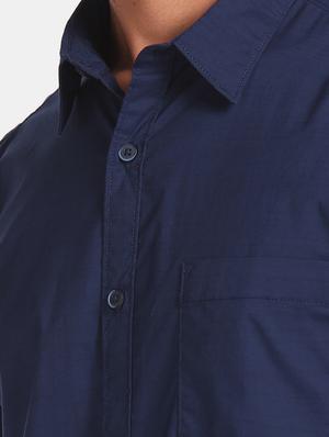 navy blue solid casual shirt - 17576719 - Standard Image - 5