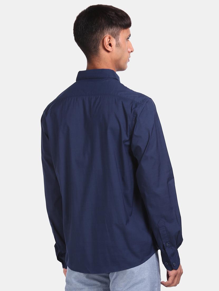 navy blue solid casual shirt - 17576719 - Zoom Image - 2