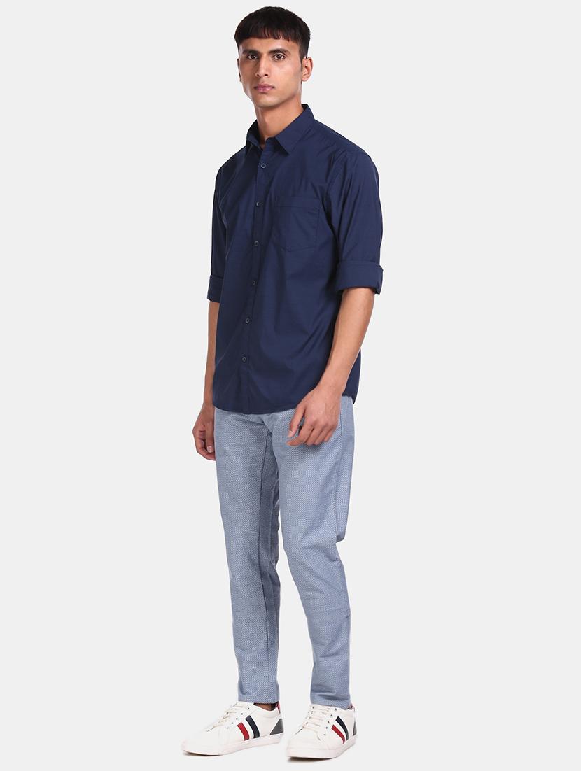 navy blue solid casual shirt - 17576719 - Zoom Image - 3