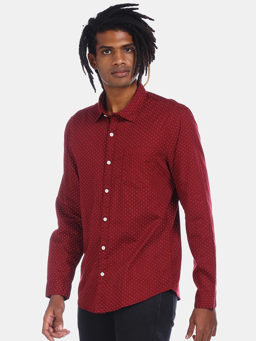 maroon polka dot casual shirt - 17576844 - Zoom Image - 1