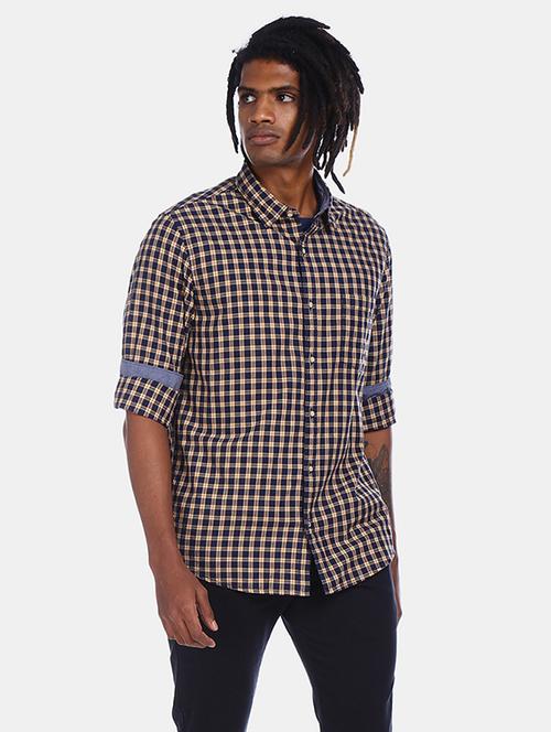 navy blue checkered casual shirt - 17576883 - Standard Image - 1
