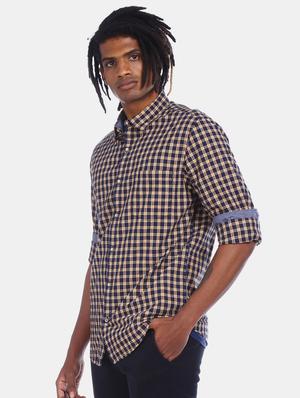 navy blue checkered casual shirt - 17576883 - Standard Image - 2