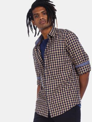 navy blue checkered casual shirt - 17576883 - Standard Image - 3