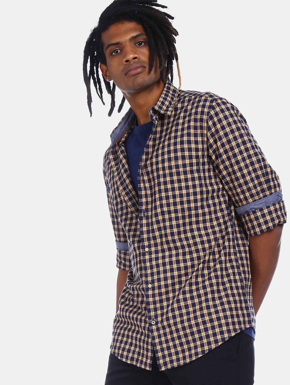 navy blue checkered casual shirt - 17576883 - Zoom Image - 3